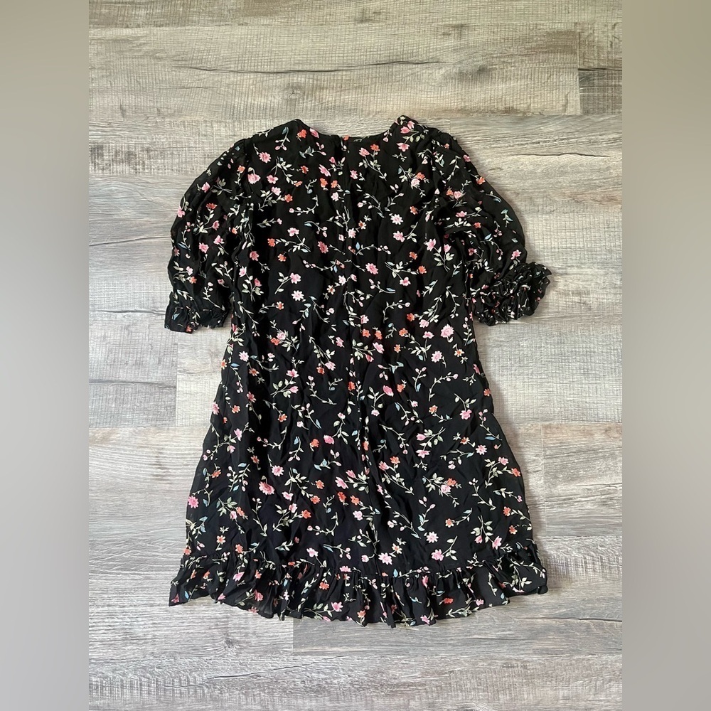 Ganni Elm Georgette Mini Dress 40 Floral Black Pink 8 Chiffon Wedding Garden - Picture 8 of 10